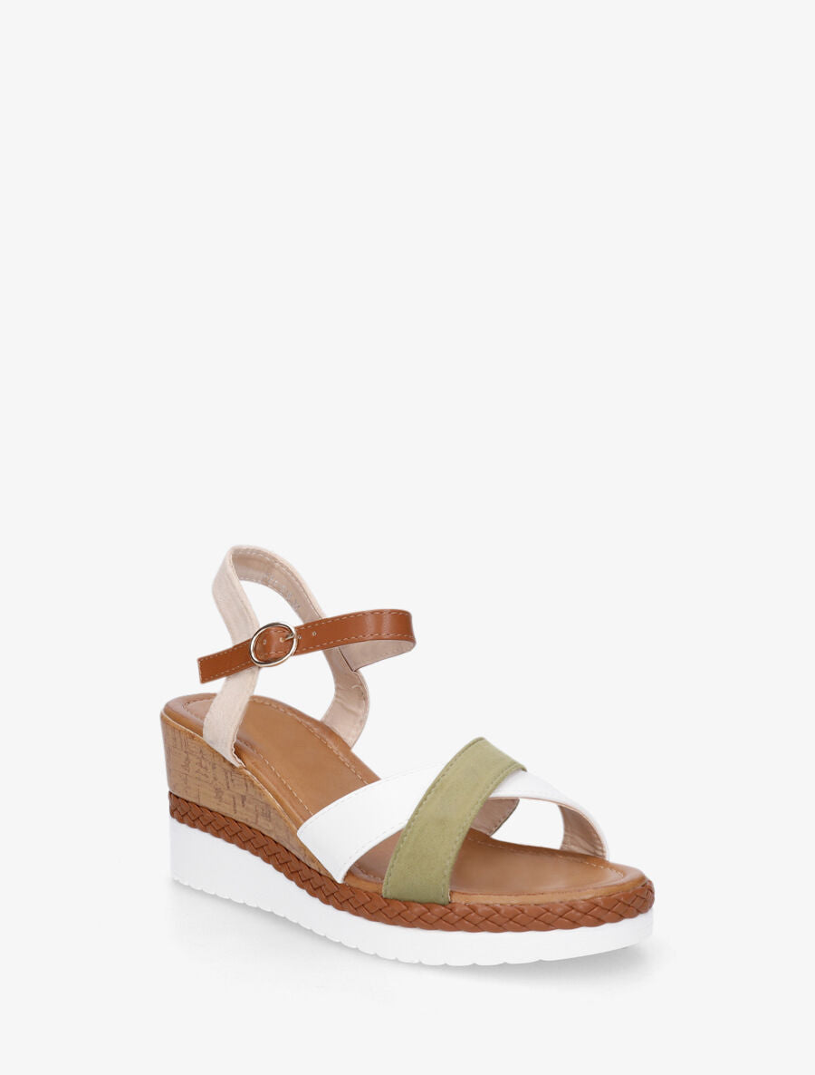 Sandales à brides croisées bi-matière - Kaki - 3
