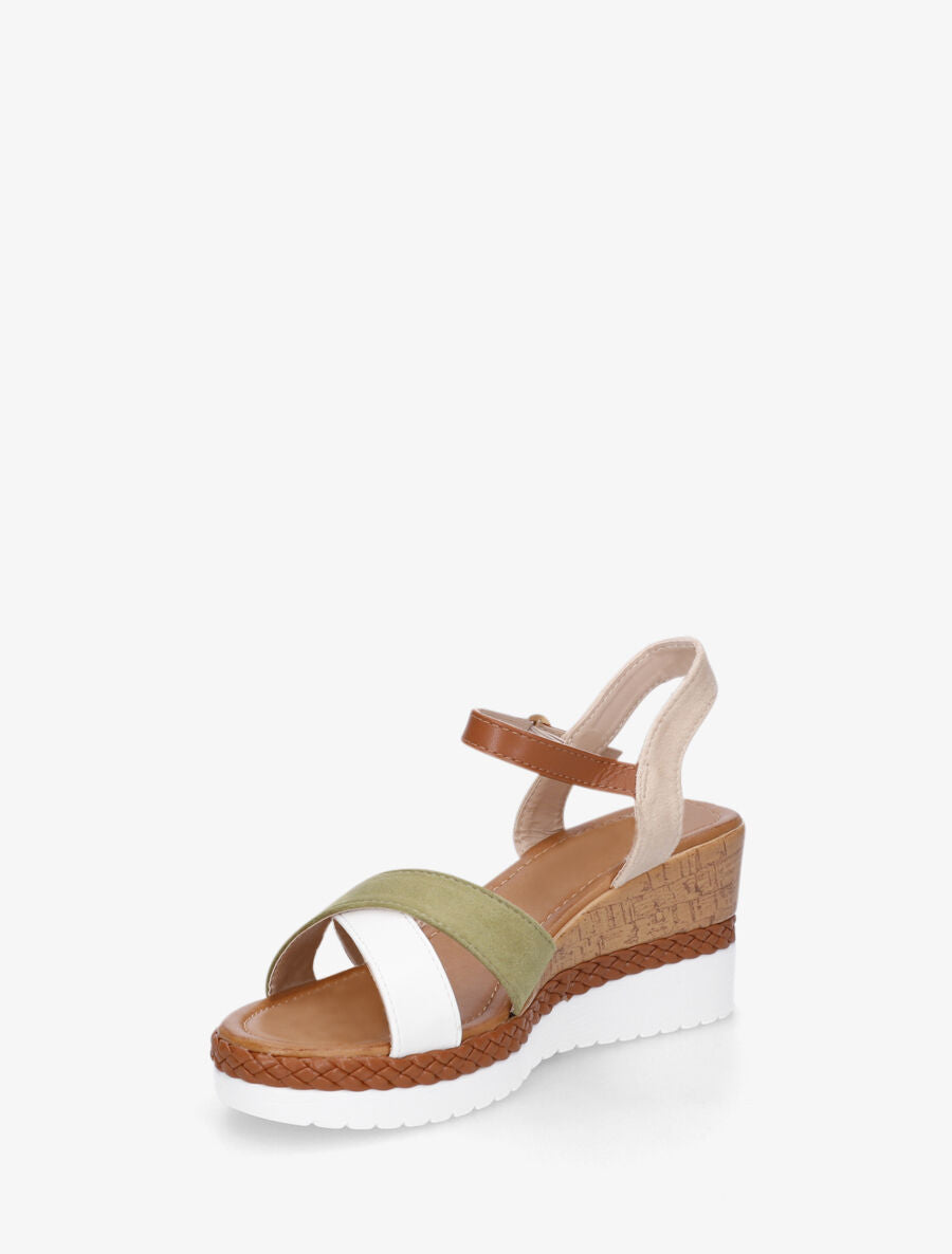 Sandales à brides croisées bi-matière - Kaki - 4