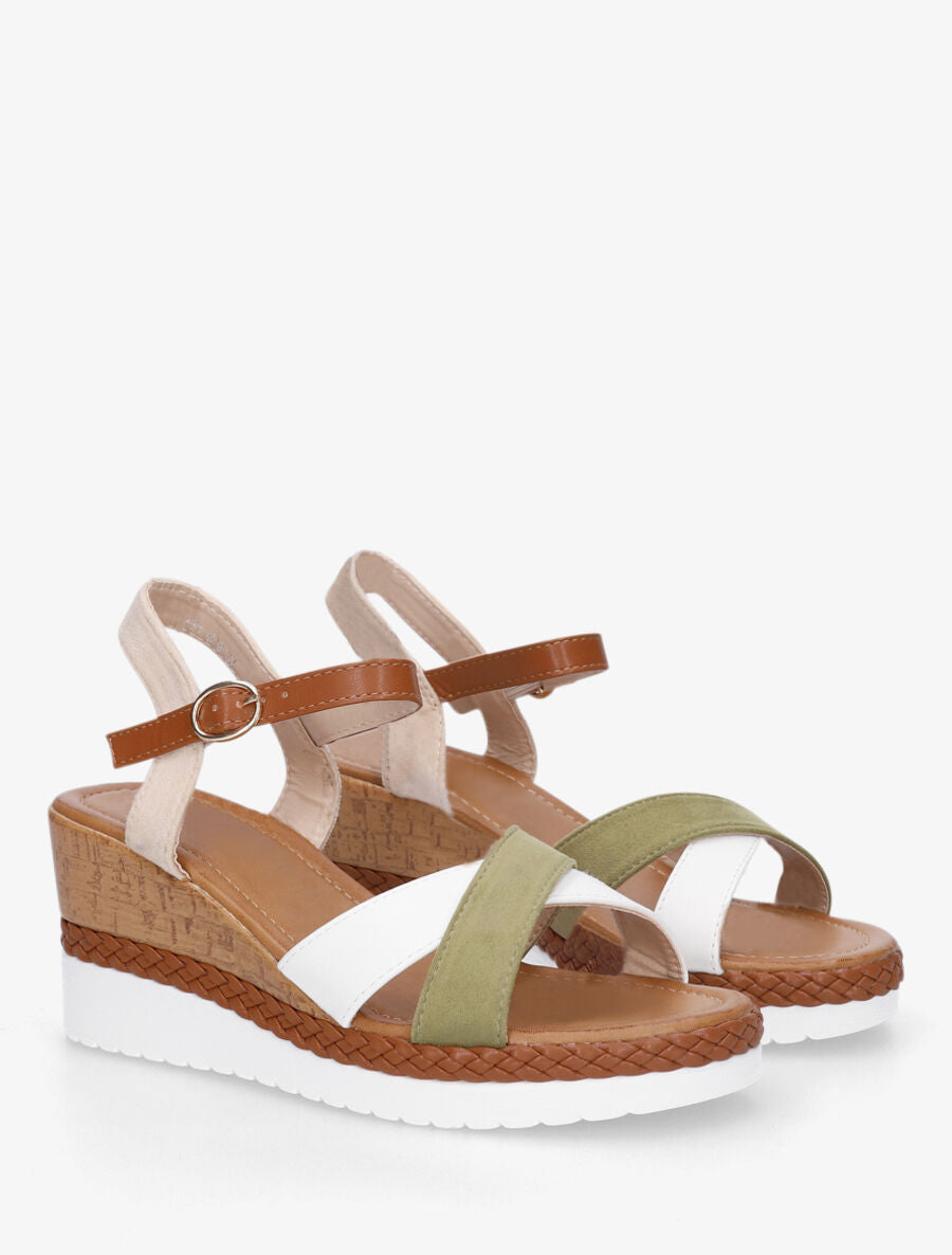 Sandales à brides croisées bi-matière - Kaki - 5