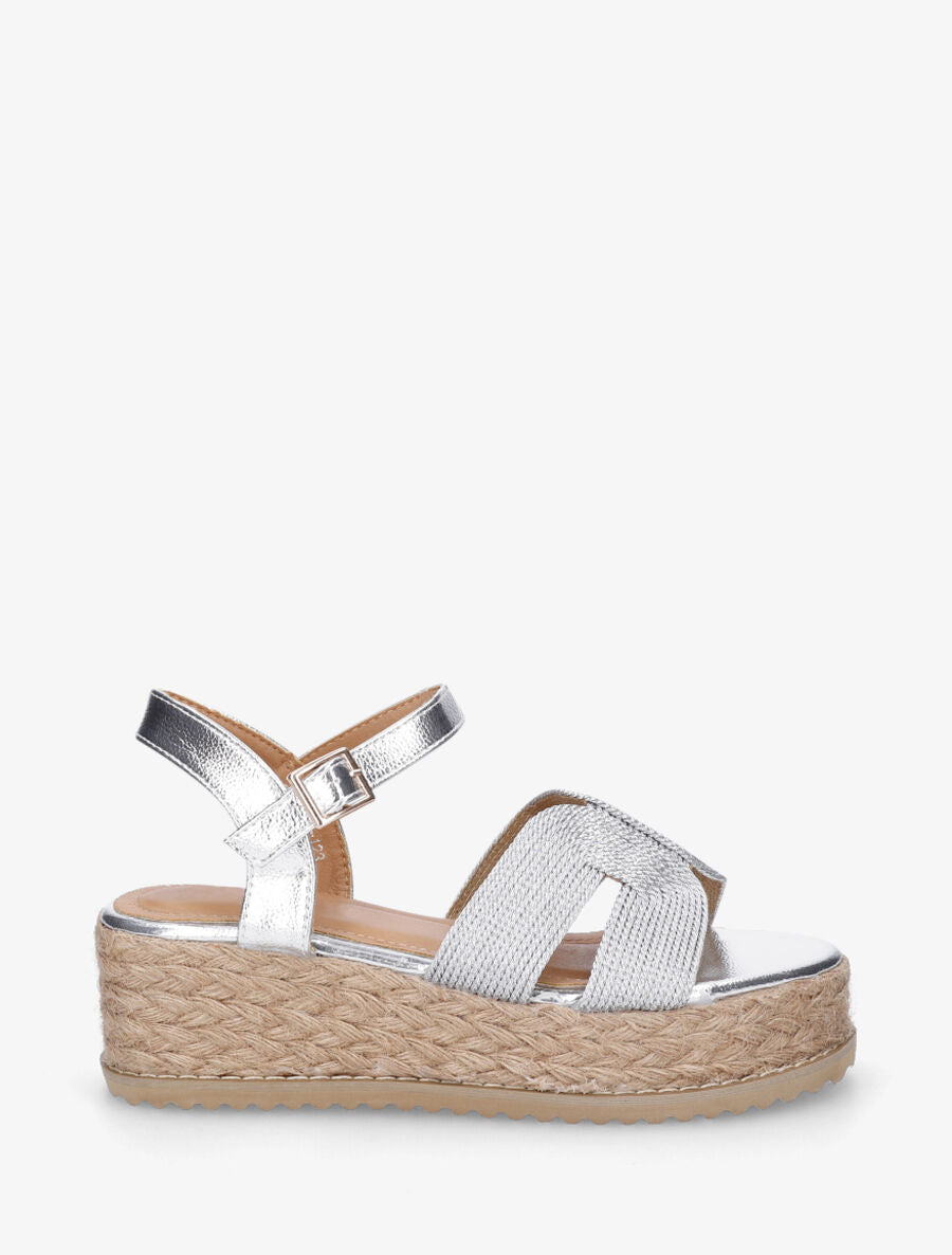 Sandales compensées à bride style cordes - Argent - 1