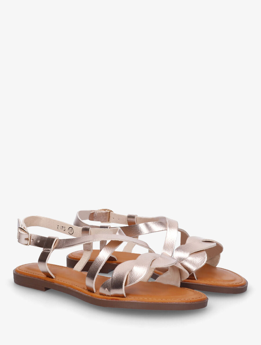 Nu-pieds à brides tressées en simili - Doré rose - 4