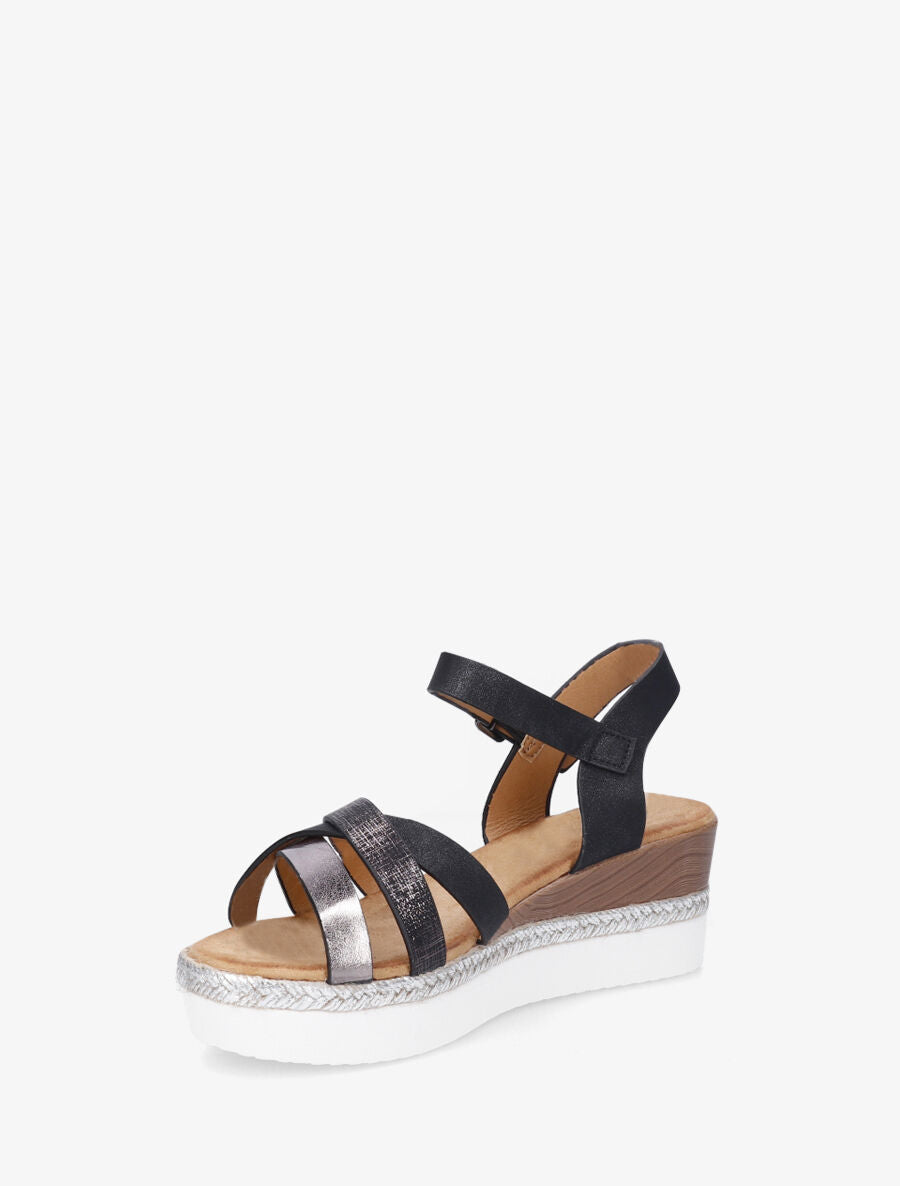 Sandales compensées brides croisées irisées - Noir - 3