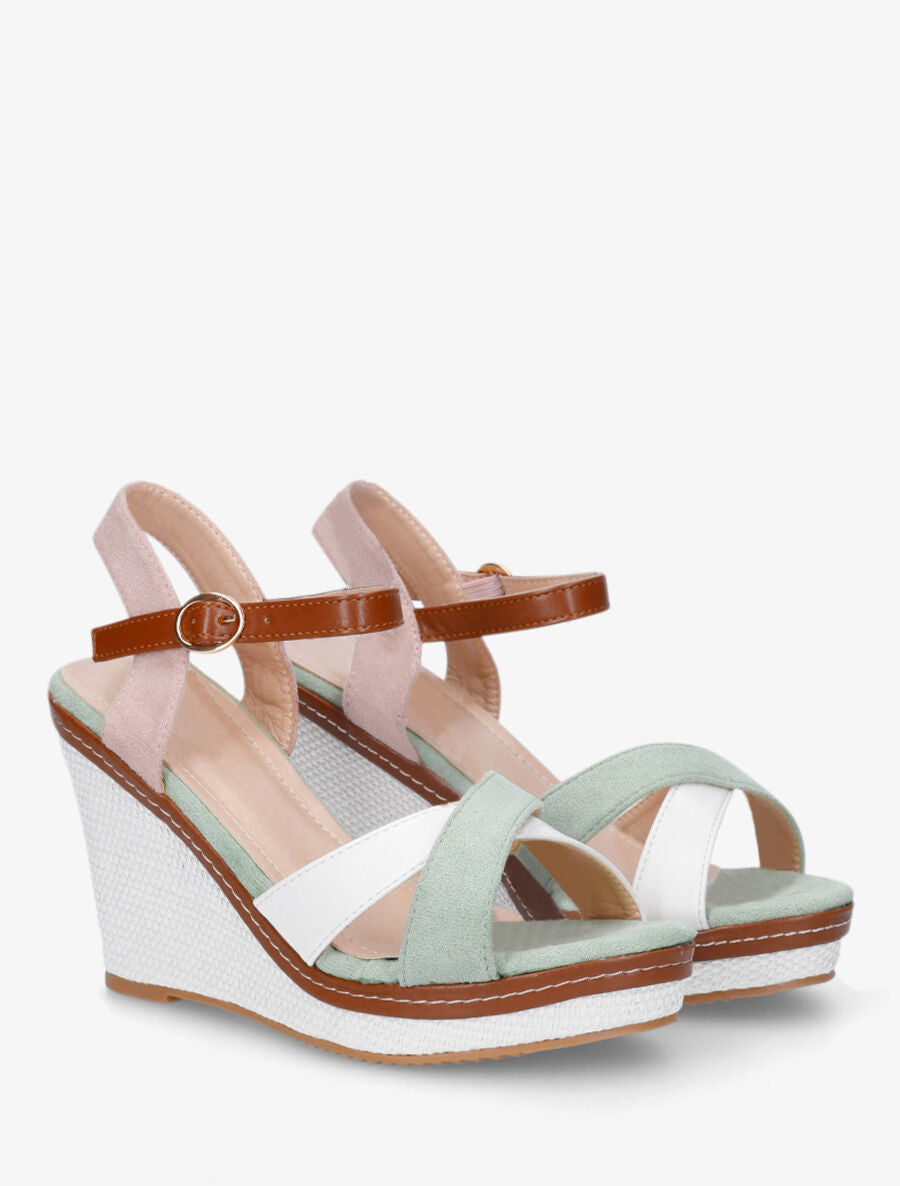 Sandales compensées bicolore - Vert d&