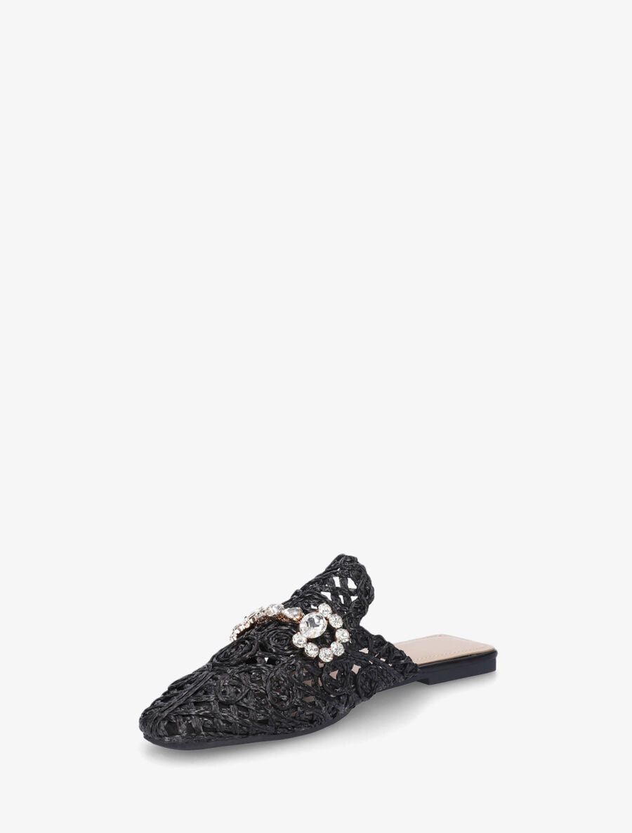 Mules effet paille à boucle fantaisie - Noir - 3