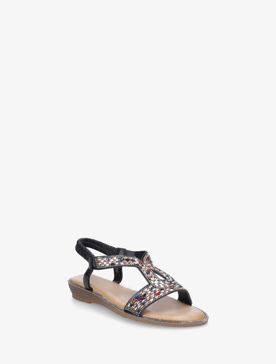 Nu-pieds en simili à strass - Noir - 2