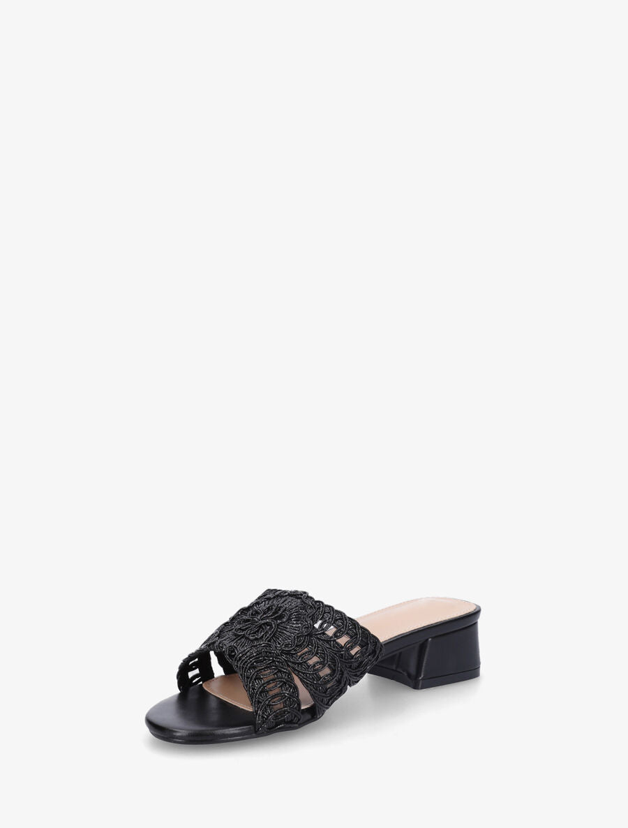 Mules style macramé en simili - Noir - 3