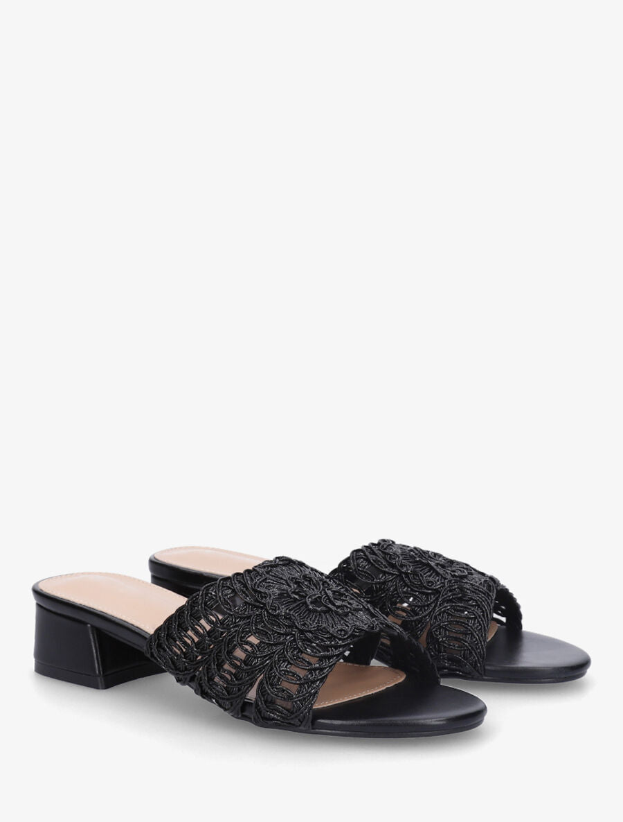 Mules style macramé en simili - Noir - 4