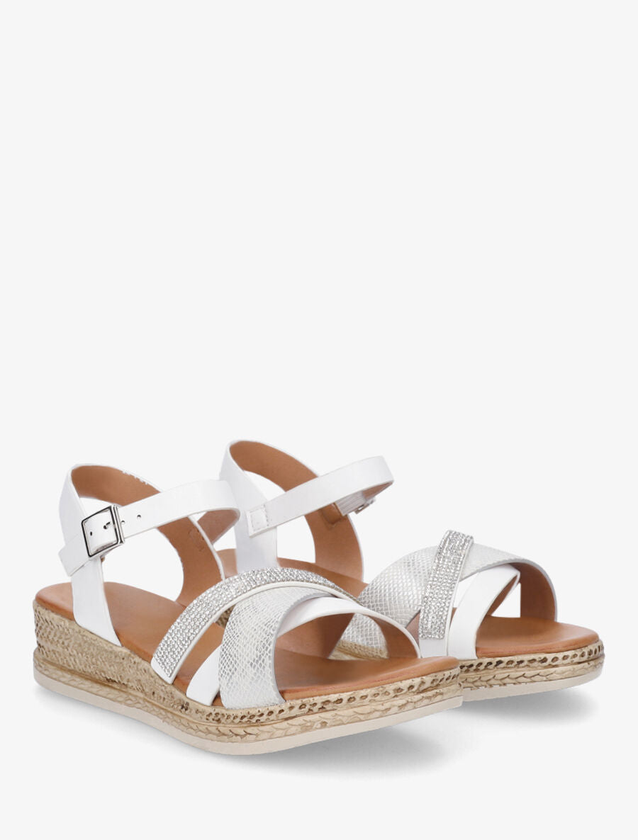 Sandales compensées à bride à strass - Blanc - 4