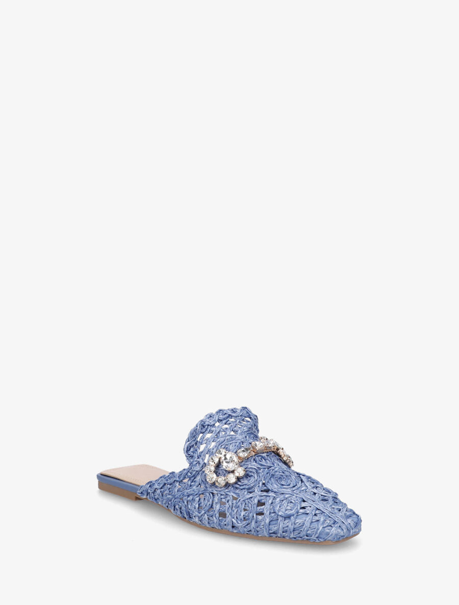 Mules effet paille à boucle fantaisie - Bleu - 2
