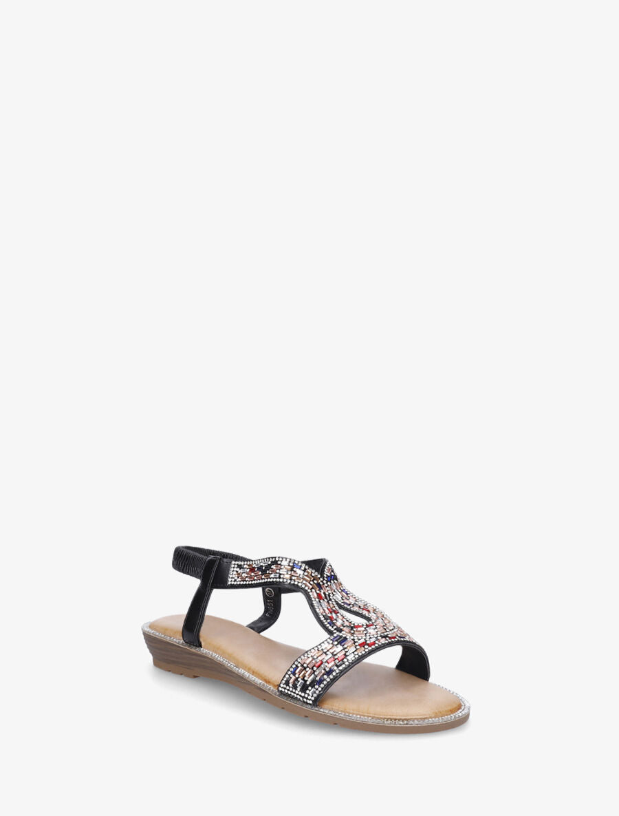 Nu-pieds élastiqués à strass - Noir - 2