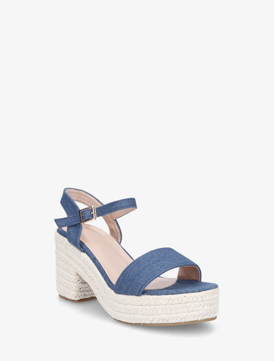 Sandales à talon en raphia - Bleu denim - 2