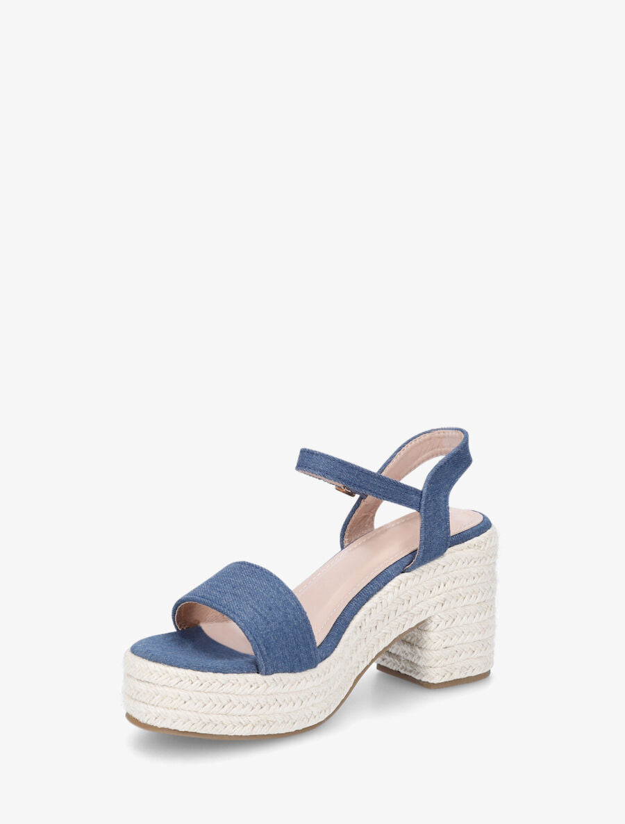 Sandales à talon en raphia - Bleu denim - 3