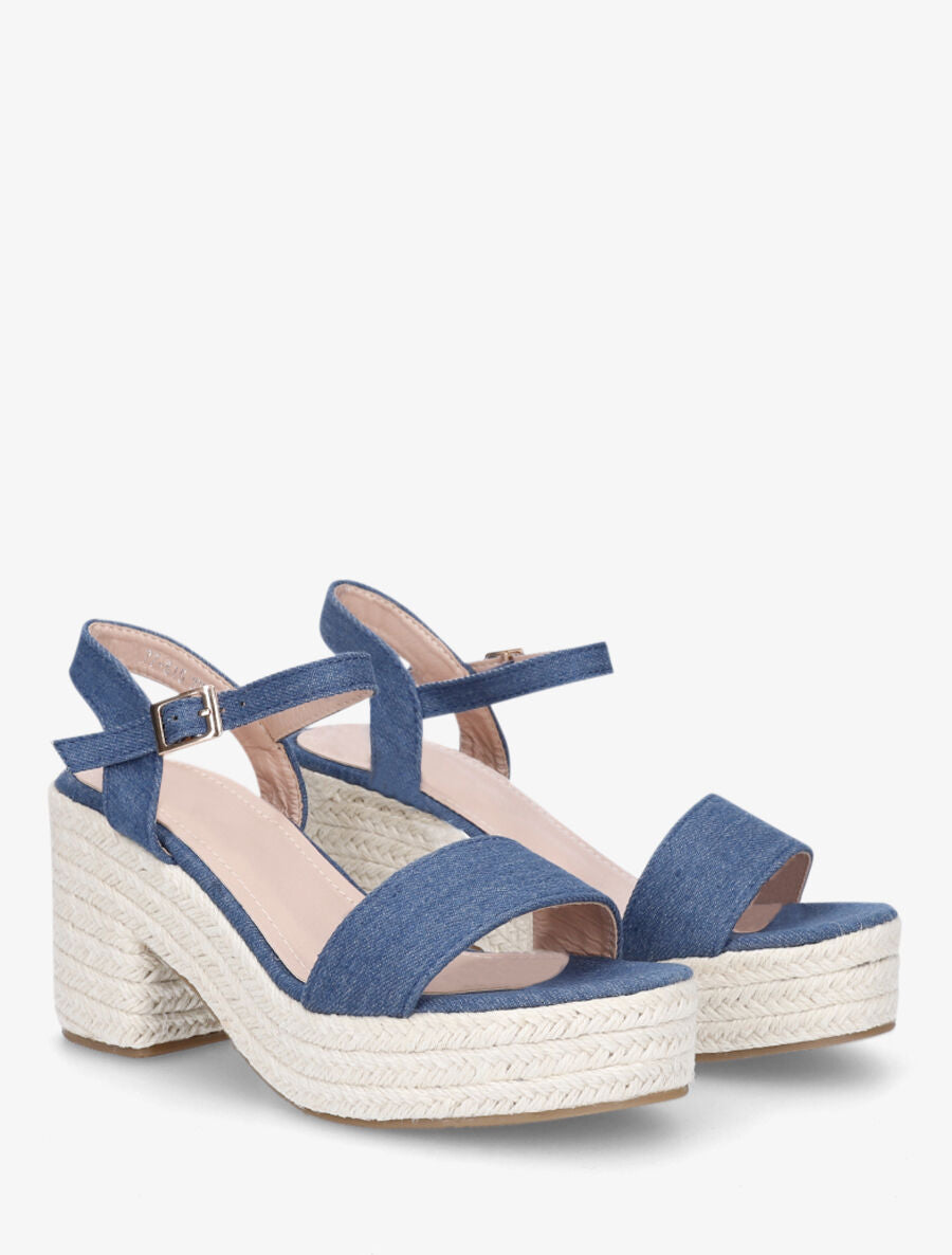 Sandales à talon en raphia - Bleu denim - 4