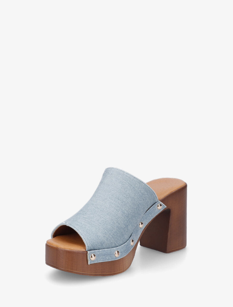 Mules à talon style sabot - Bleu denim - 3