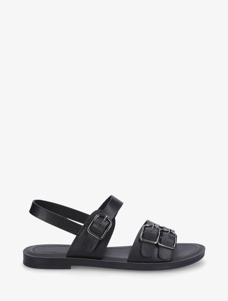 Nu-pieds en simili à boucle métallique - Noir - 5