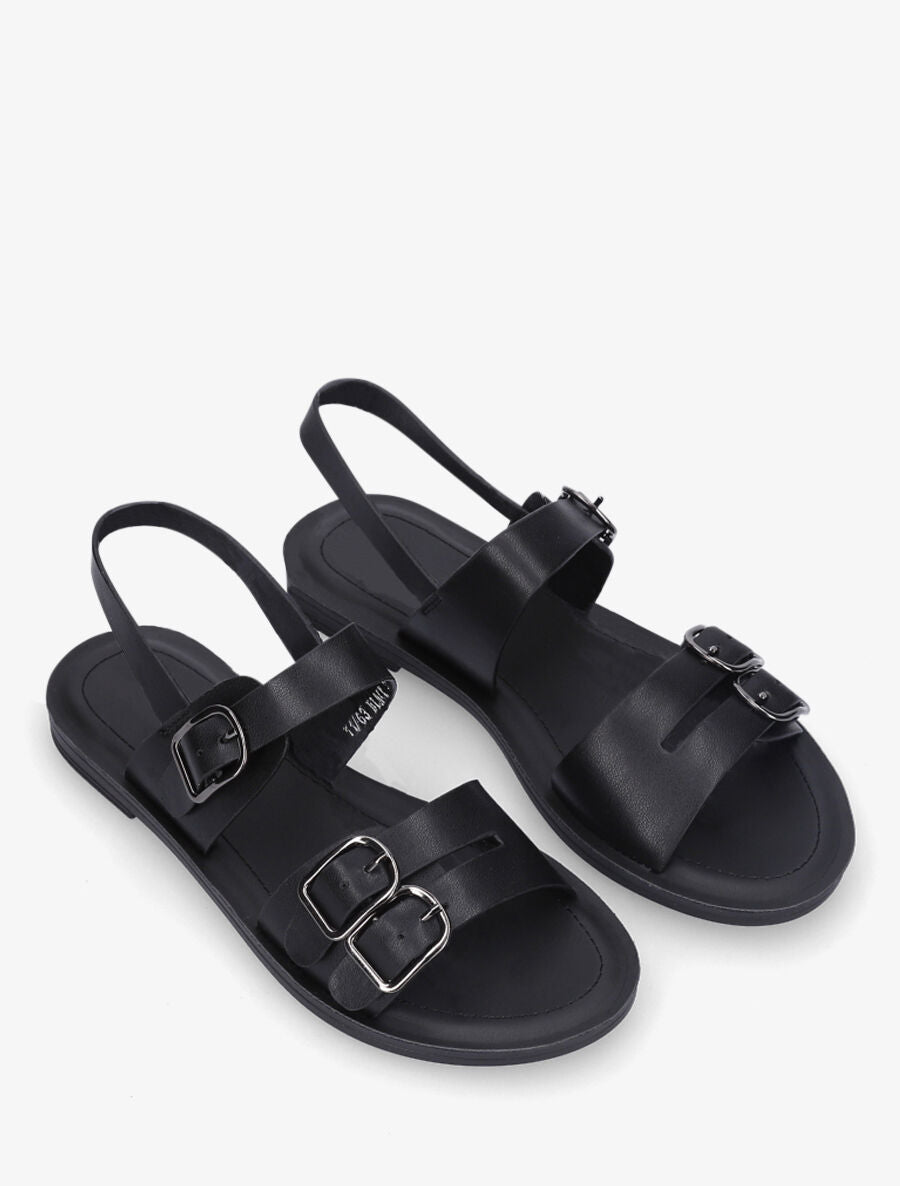 Nu-pieds en simili à boucle métallique - Noir - 4