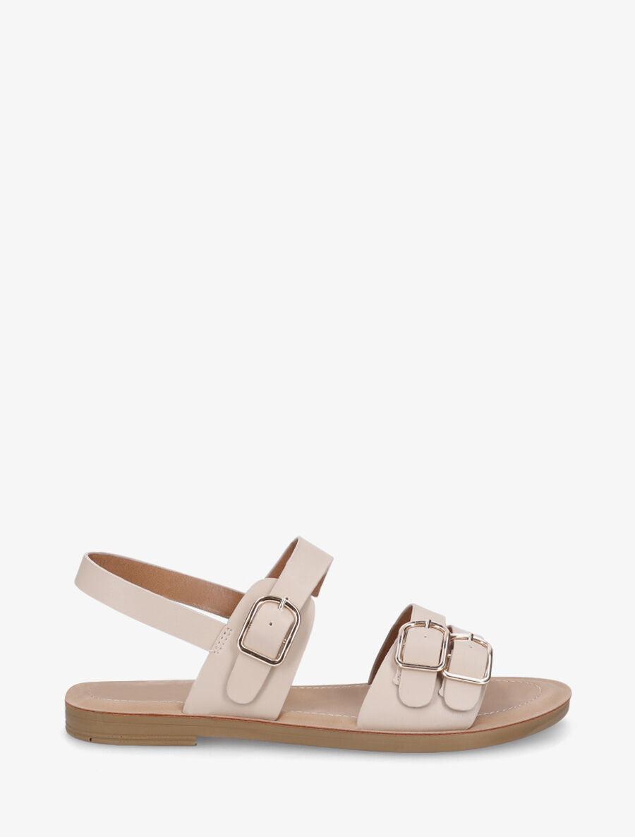 Nu-pieds en simili à boucle métallique - Beige - 5
