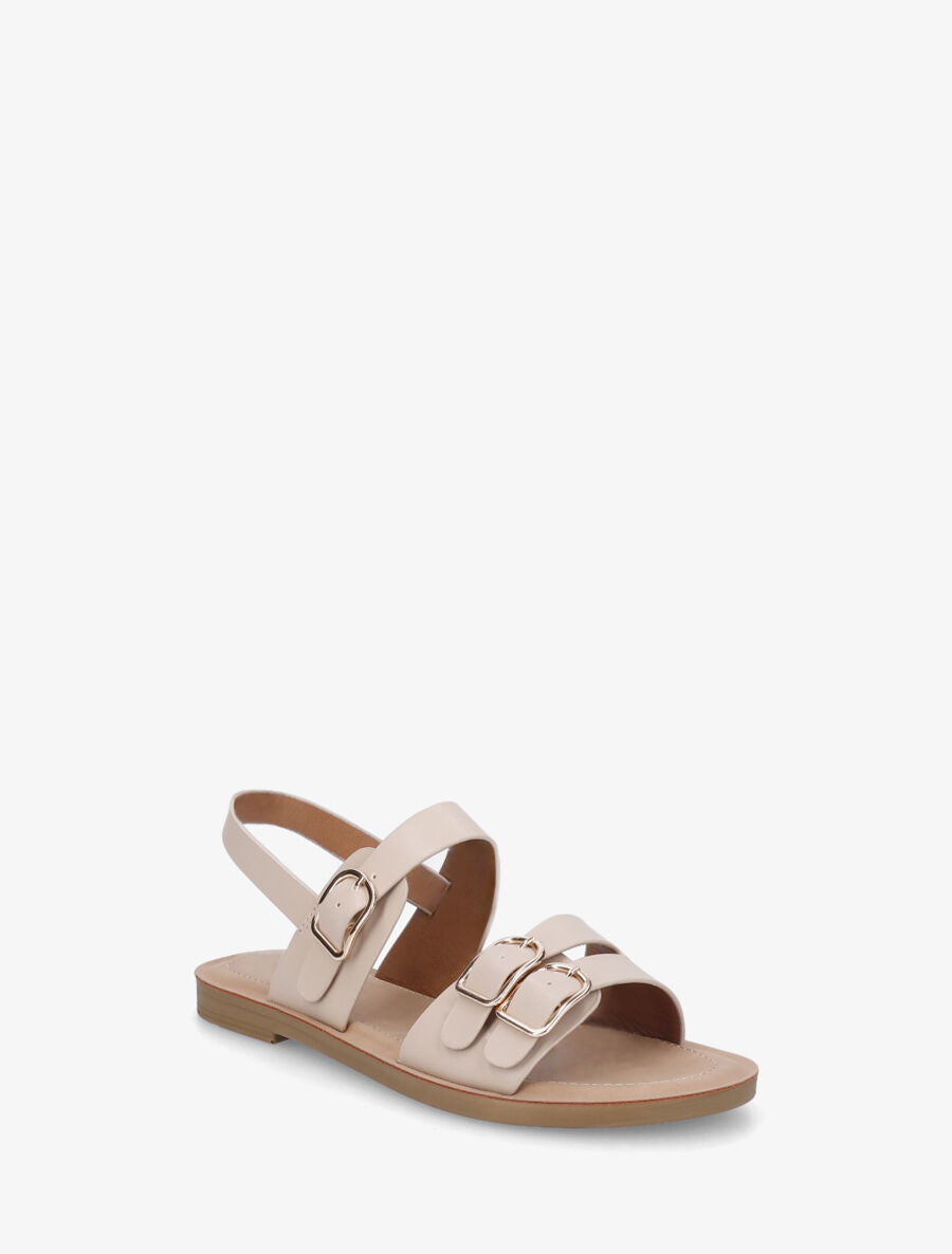 Nu-pieds en simili à boucle métallique - Beige - 2