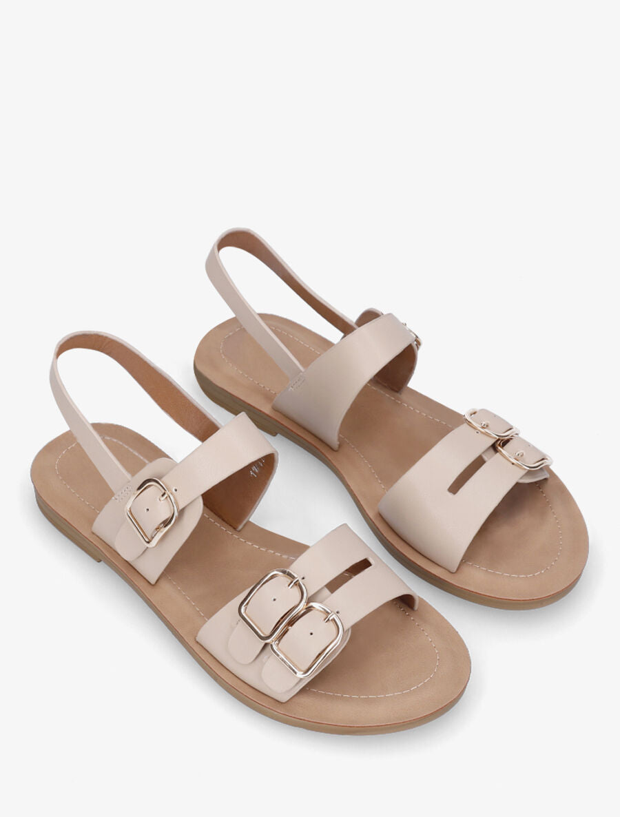 Nu-pieds en simili à boucle métallique - Beige - 4