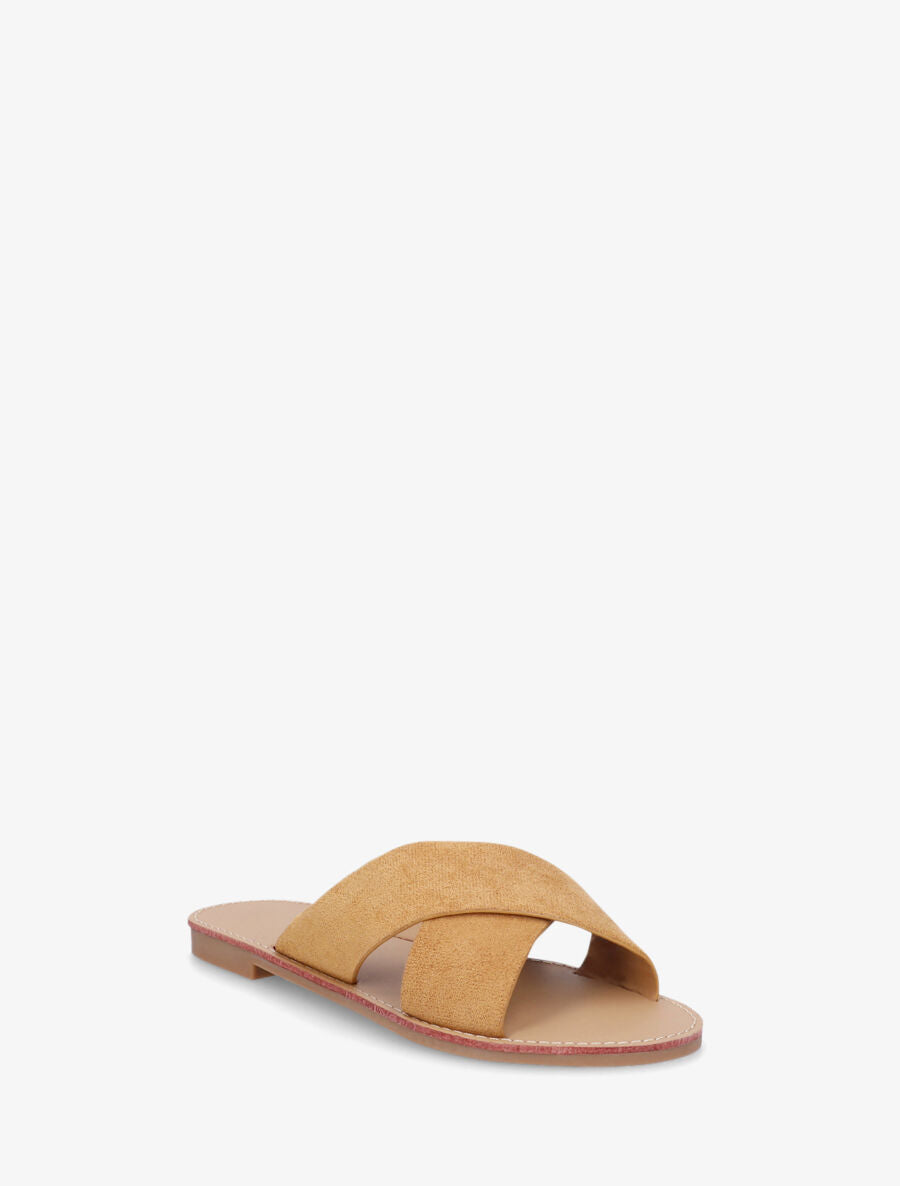 Claquettes brides croisées en suédine - Camel - 2