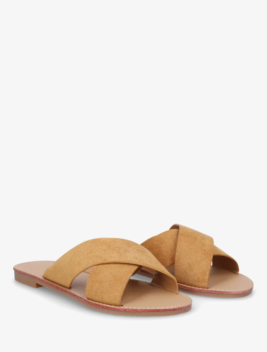 Claquettes brides croisées en suédine - Camel - 4
