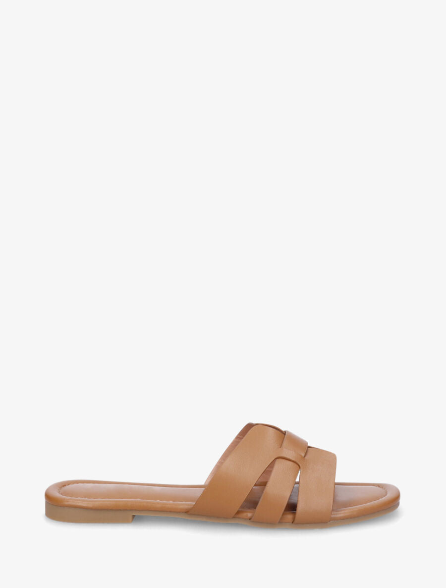Claquettes brides entrelacées en simili - Camel - 5