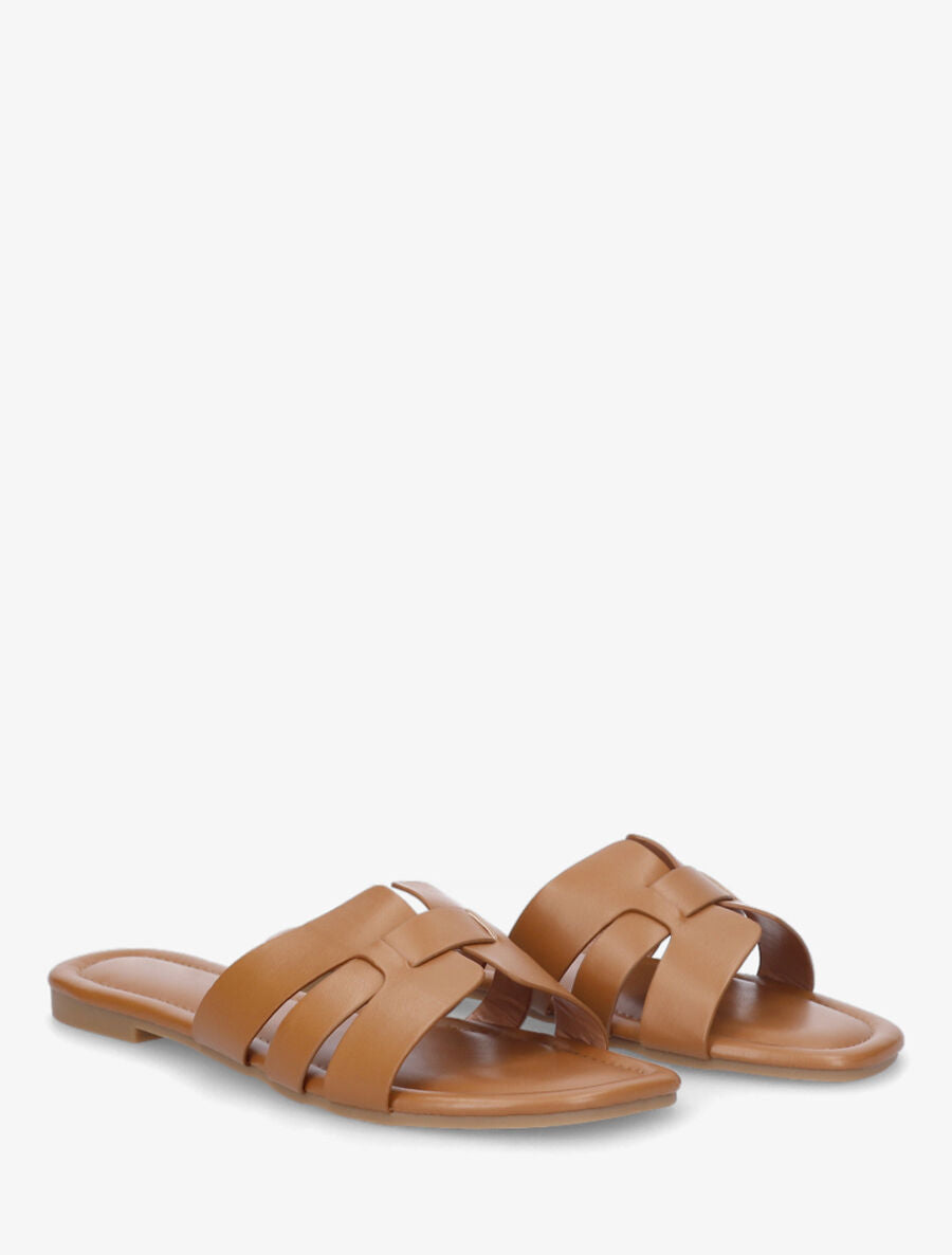 Claquettes brides entrelacées en simili - Camel - 4