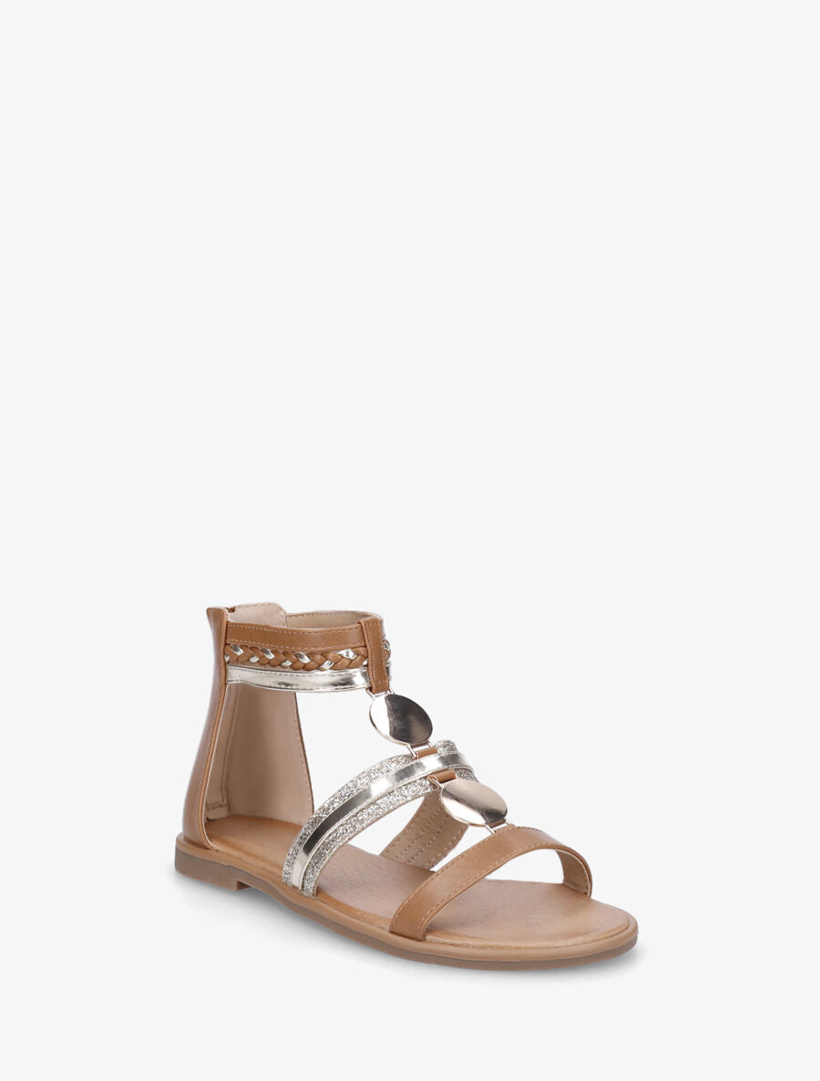 Nu-pieds bijou à paillettes - Camel - 3