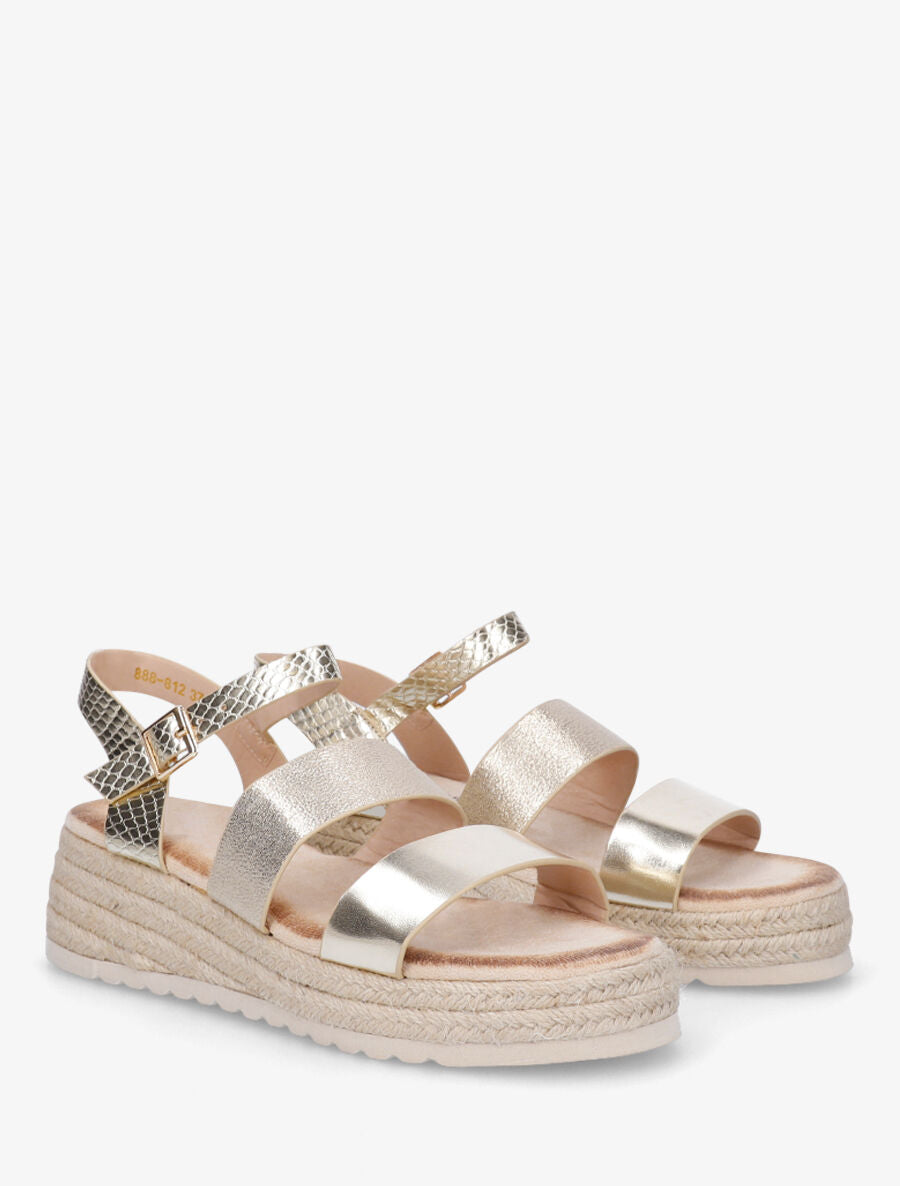 Sandales compensées à brides texturées - Or - 5
