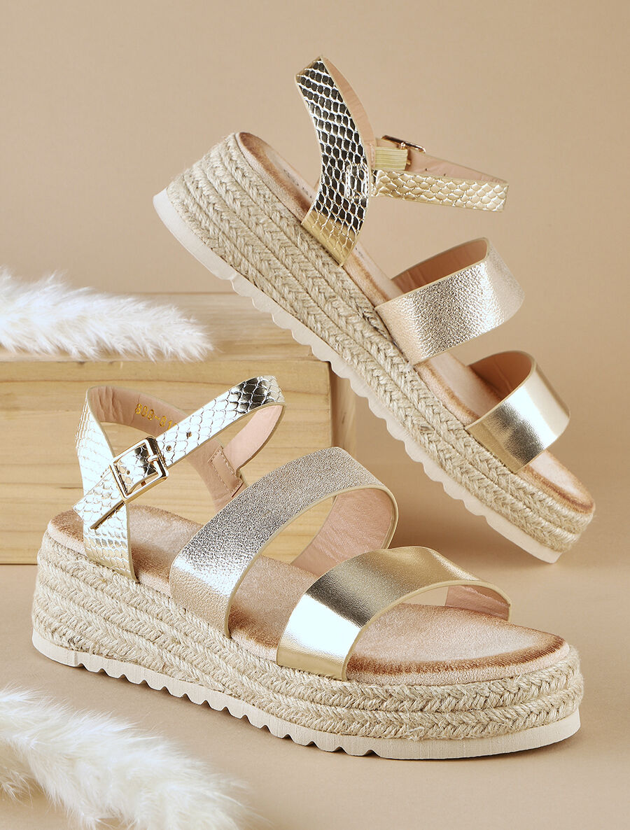 Sandales compensées à brides texturées - Argent - 1