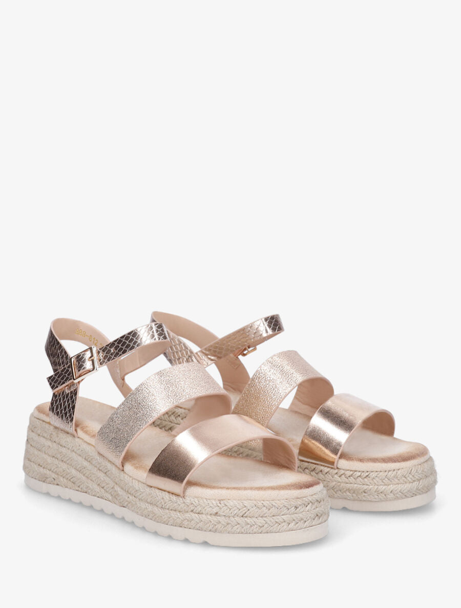 Sandales compensées à brides texturées - Rose gold - 4