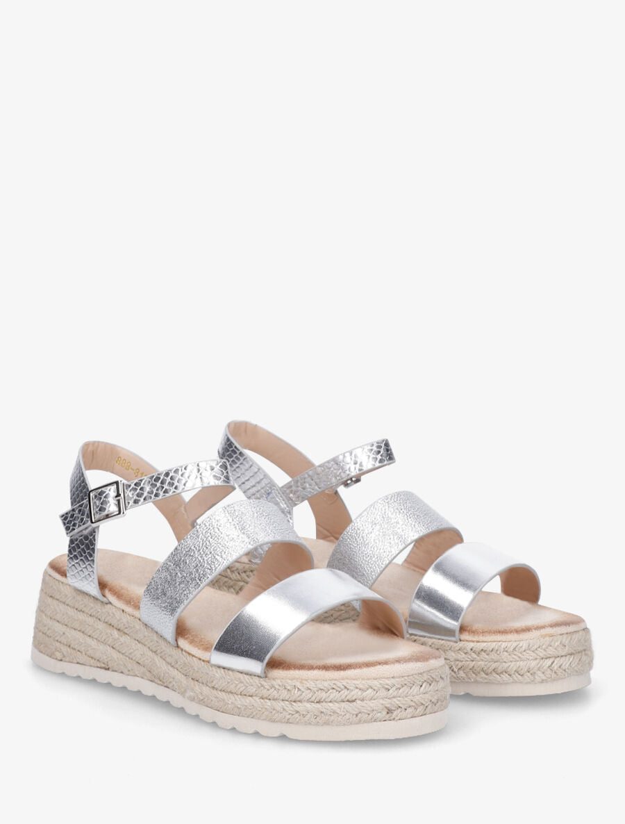 Sandales compensées à brides texturées - Argent - 5