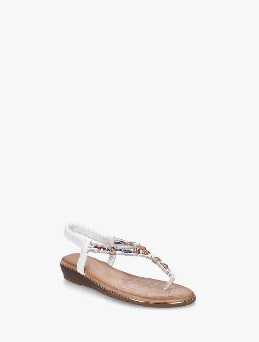 Nu-pieds élastiqués à strass et perles - Blanc - 2