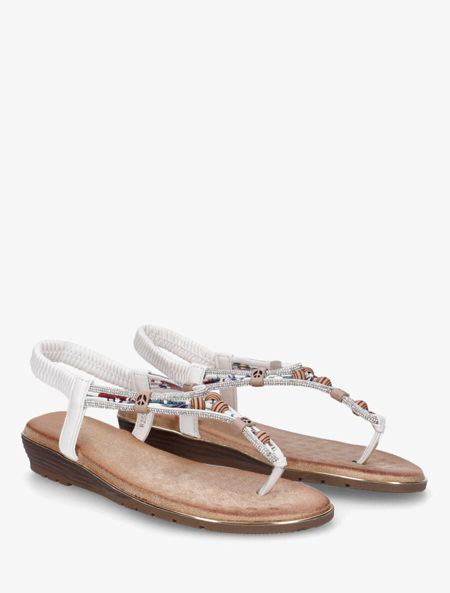 Nu-pieds élastiqués à strass et perles - Blanc - 4