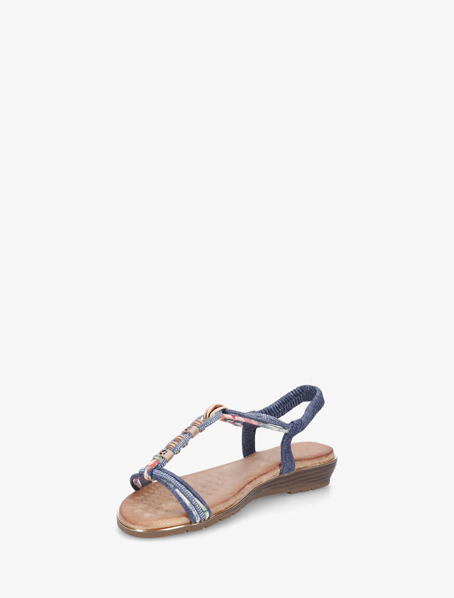 Nu-pieds à bride en T strass et perles - Bleu denim - 3