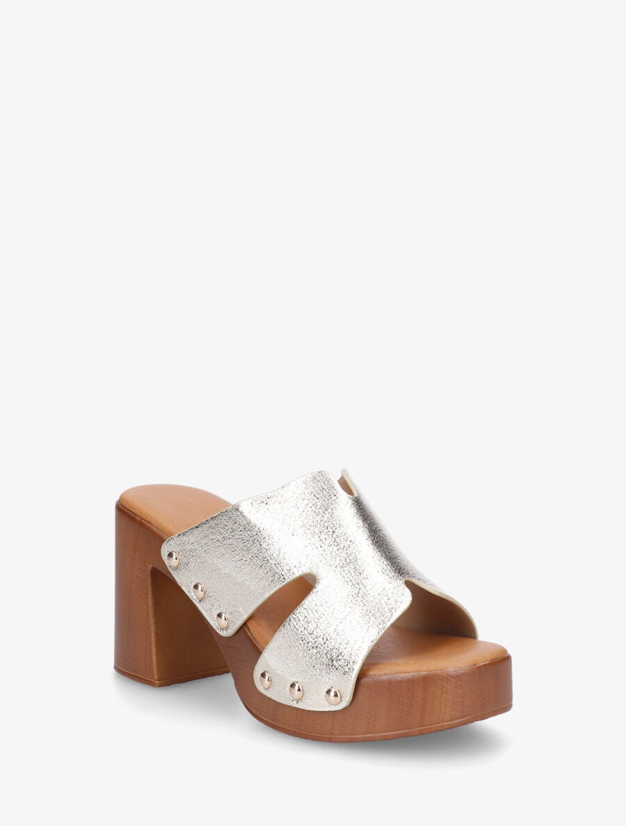 Mules à talon en simili irisé - Or - 2