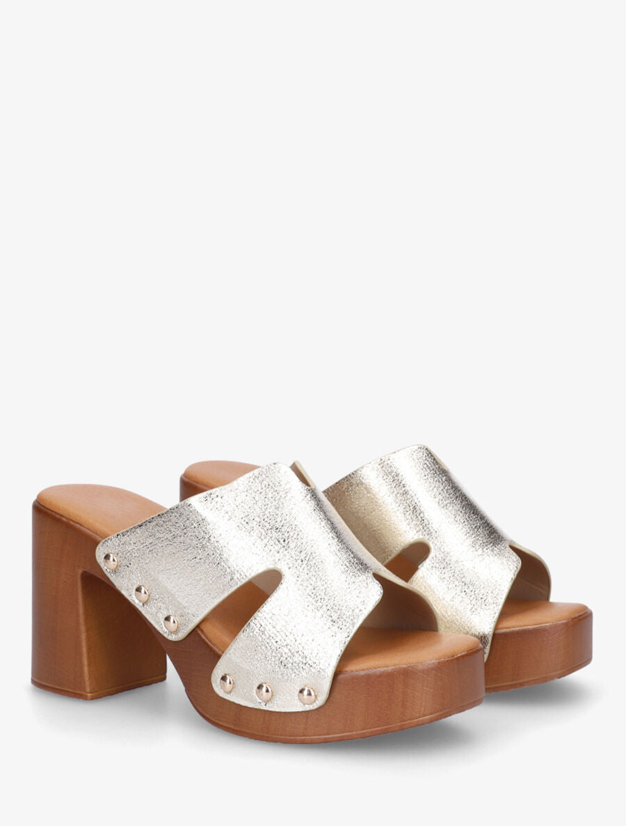 Mules à talon en simili irisé - Or - 4