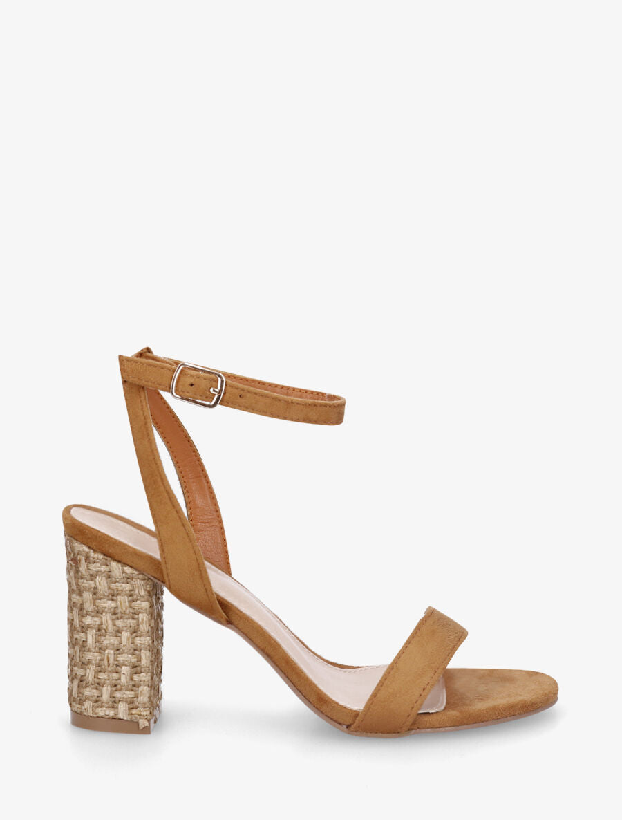 Sandales à talon bi-matière - Camel - 5