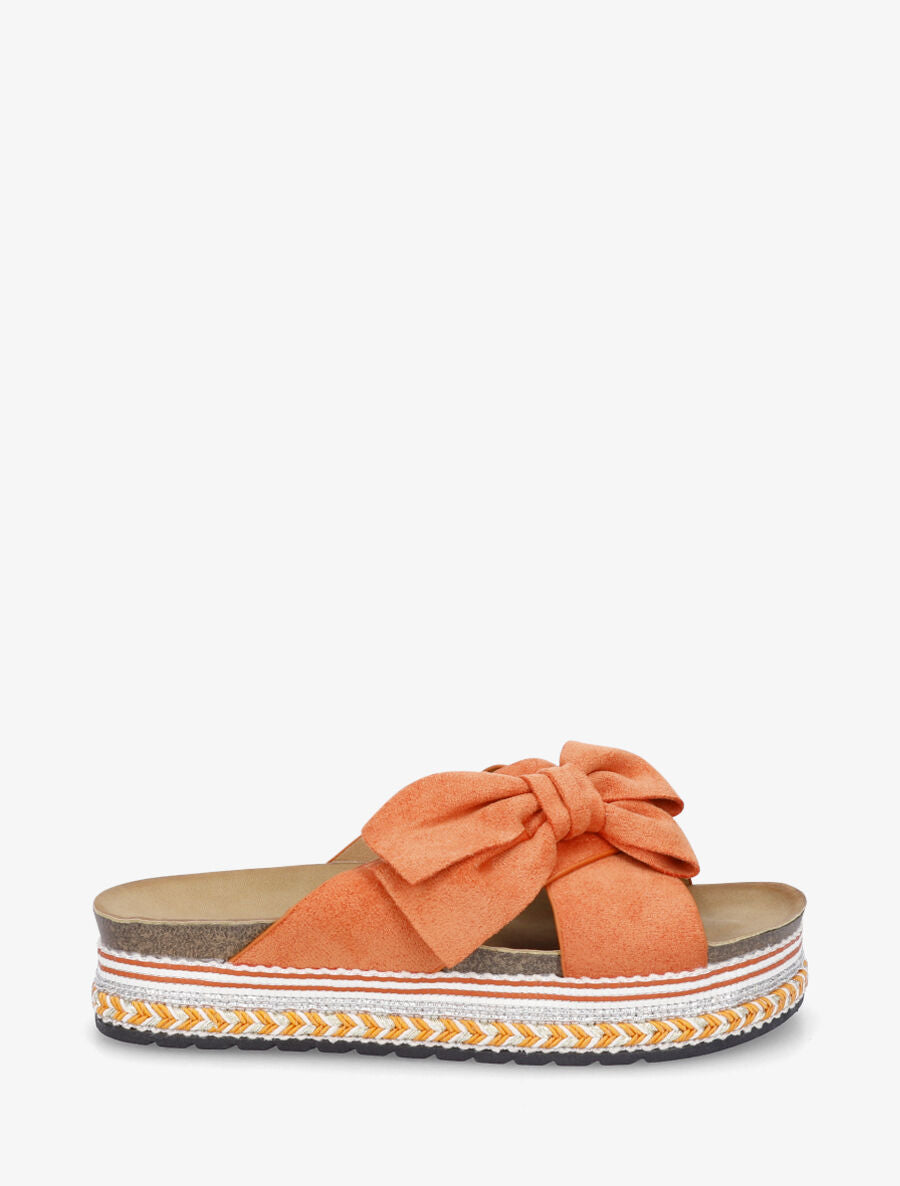 Claquettes en suédine à noeud - Orange - 1