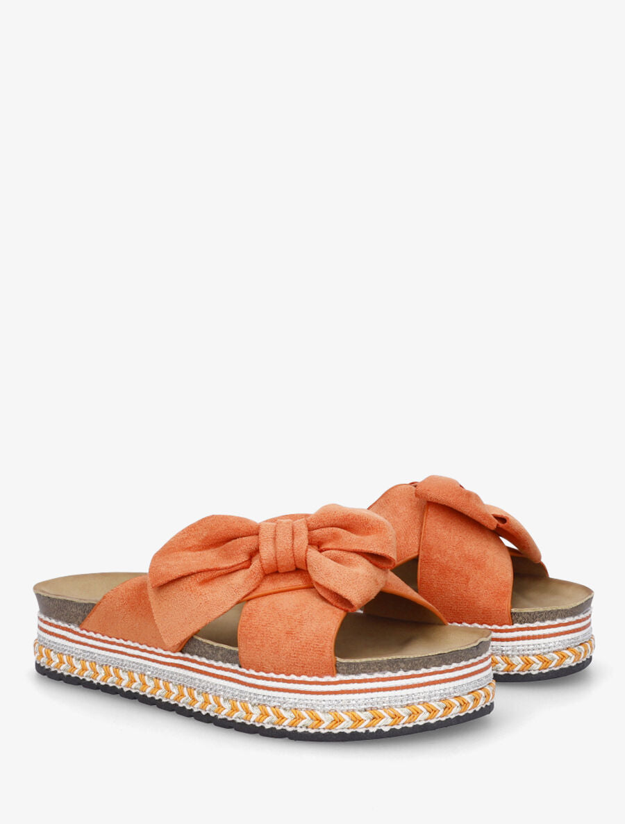 Claquettes en suédine à noeud - Orange - 4