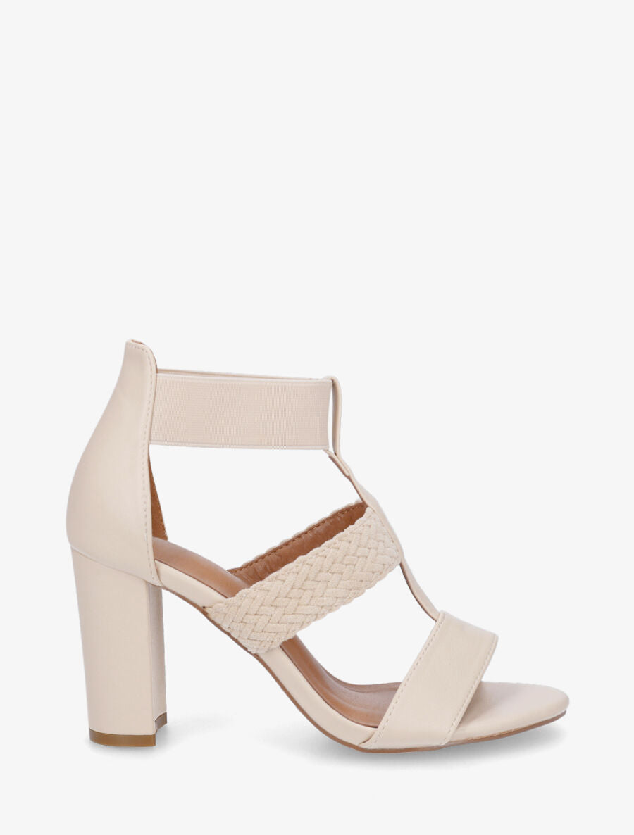 Sandales à talon et bi-matière - Beige - 2