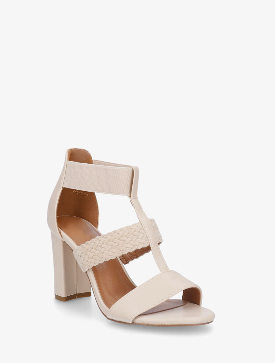 Sandales à talon et bi-matière - Beige - 3