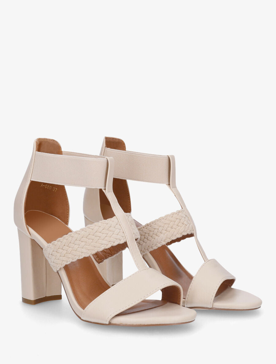 Sandales à talon et bi-matière - Beige - 5