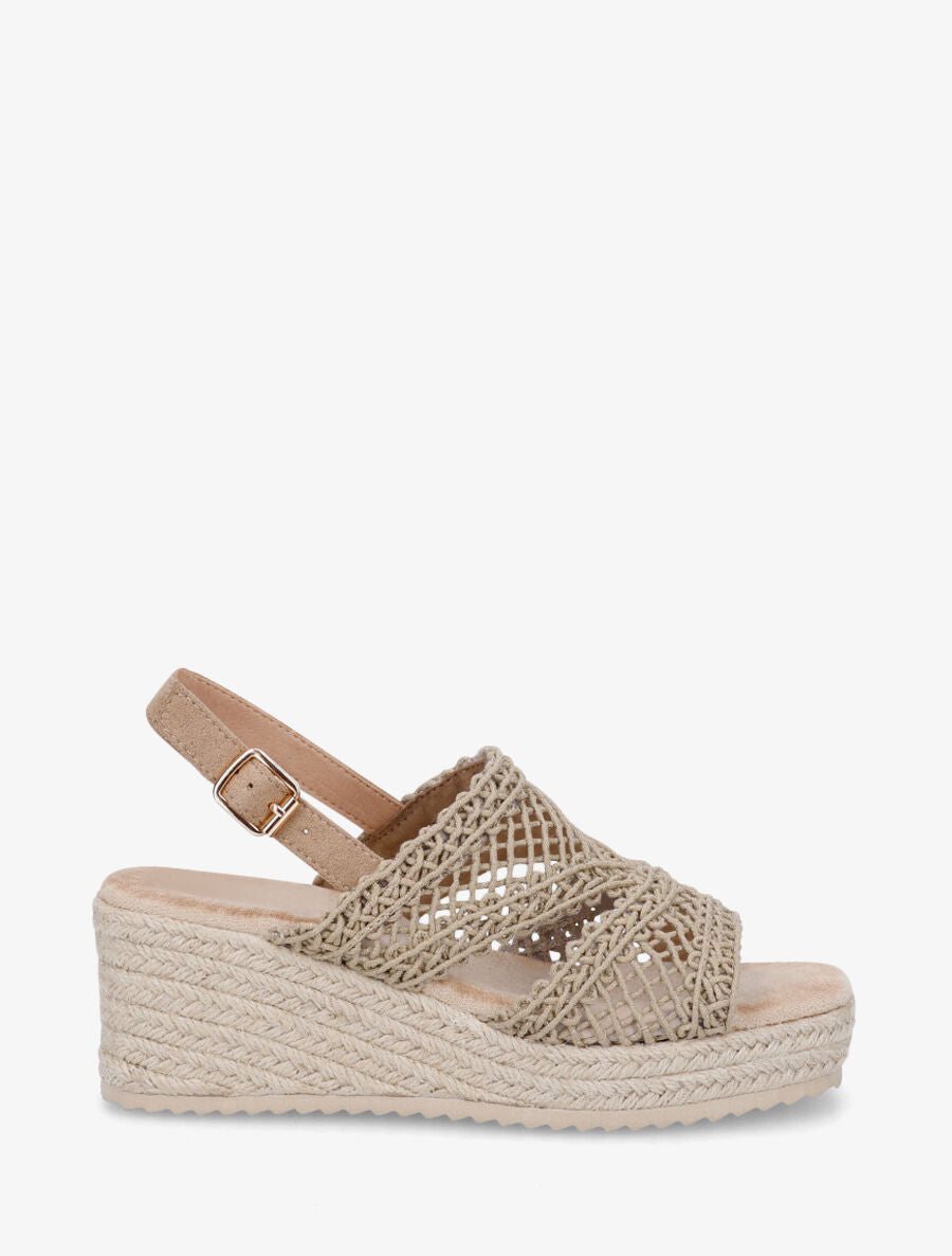 Sandales compensées style macramé - Taupe - 1