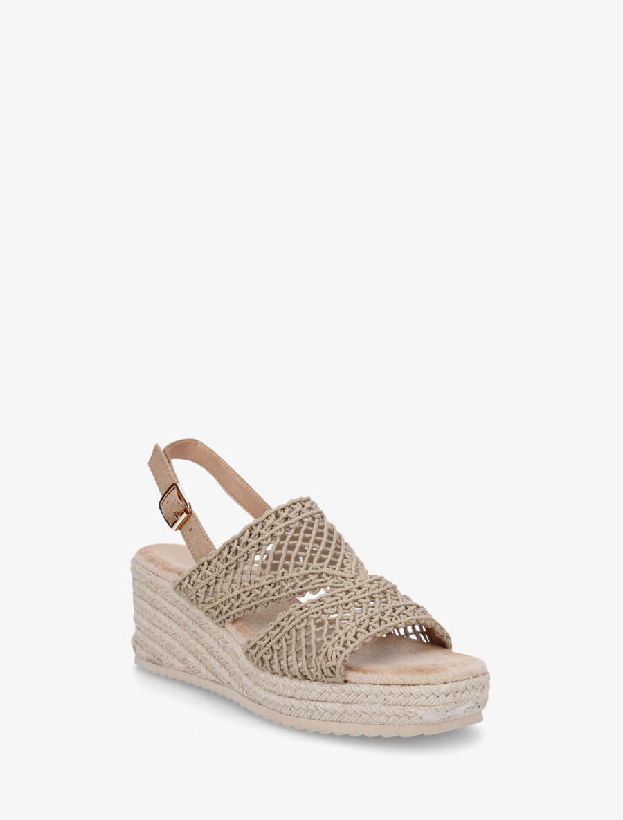 Sandales compensées style macramé - Taupe - 2