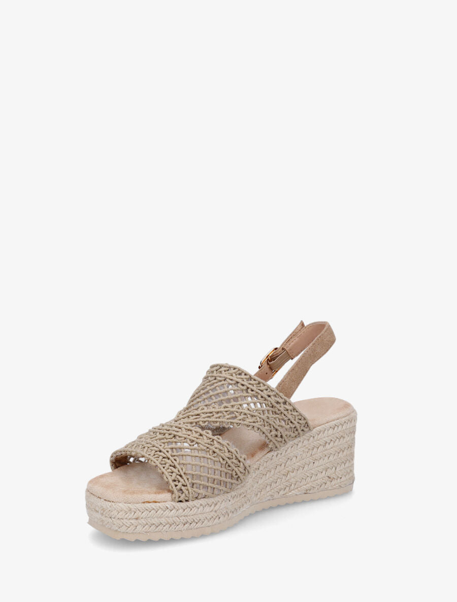 Sandales compensées style macramé - Taupe - 3