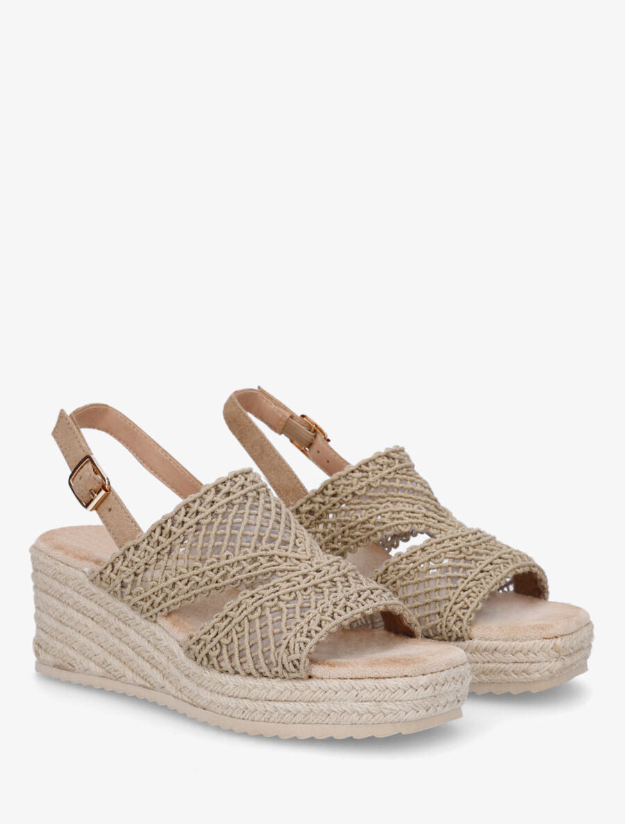 Sandales compensées style macramé - Taupe - 4