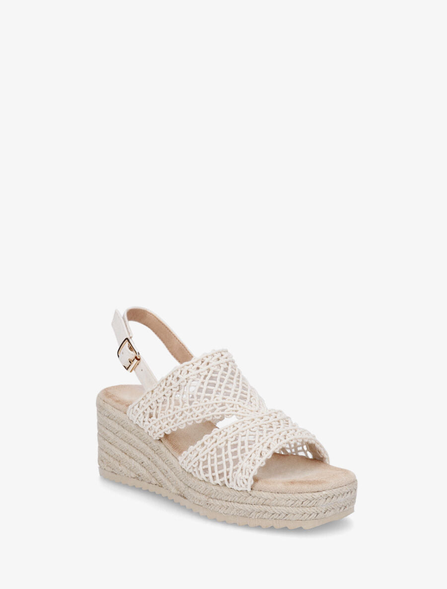 Sandales compensées style macramé - Beige - 2