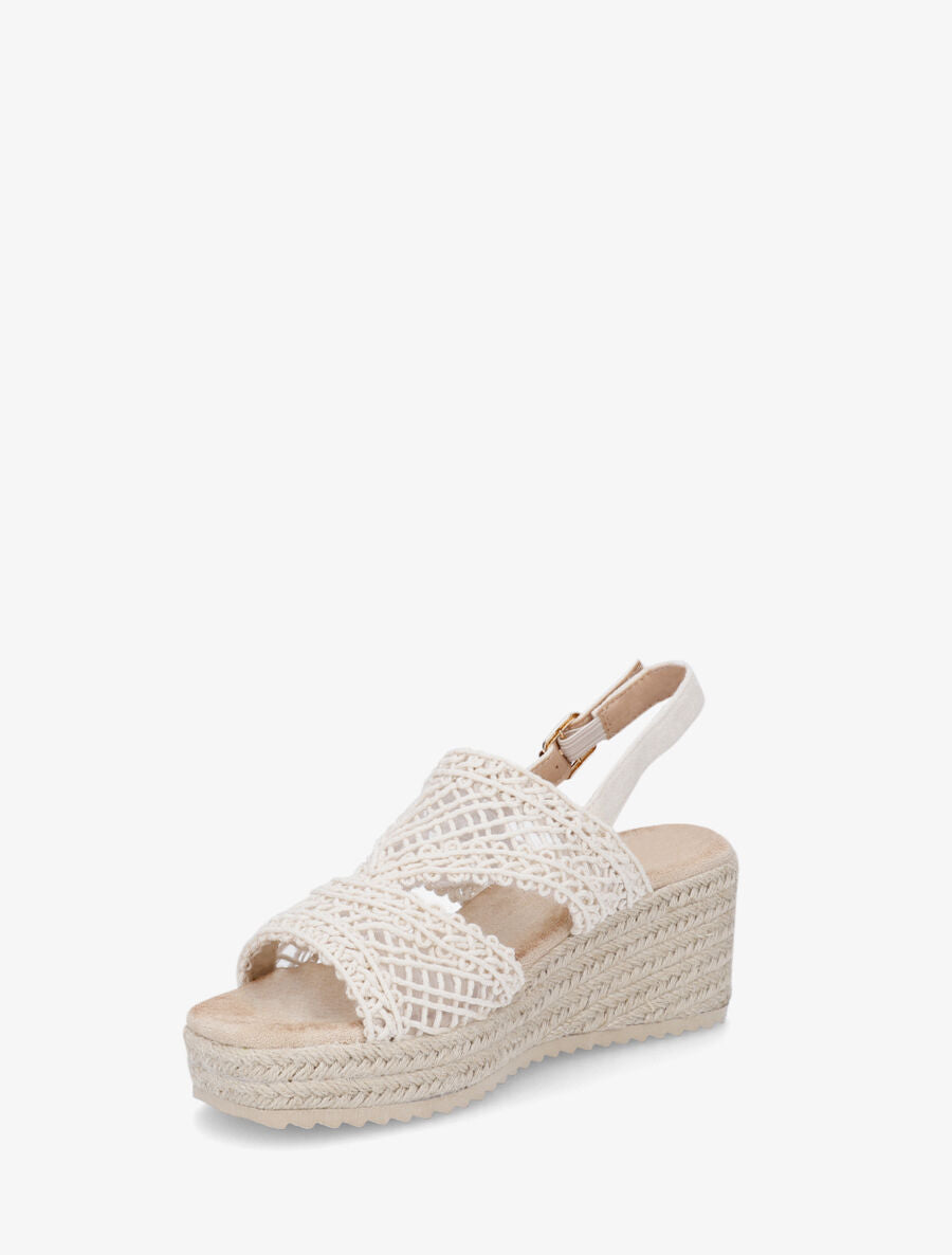 Sandales compensées style macramé - Beige - 3