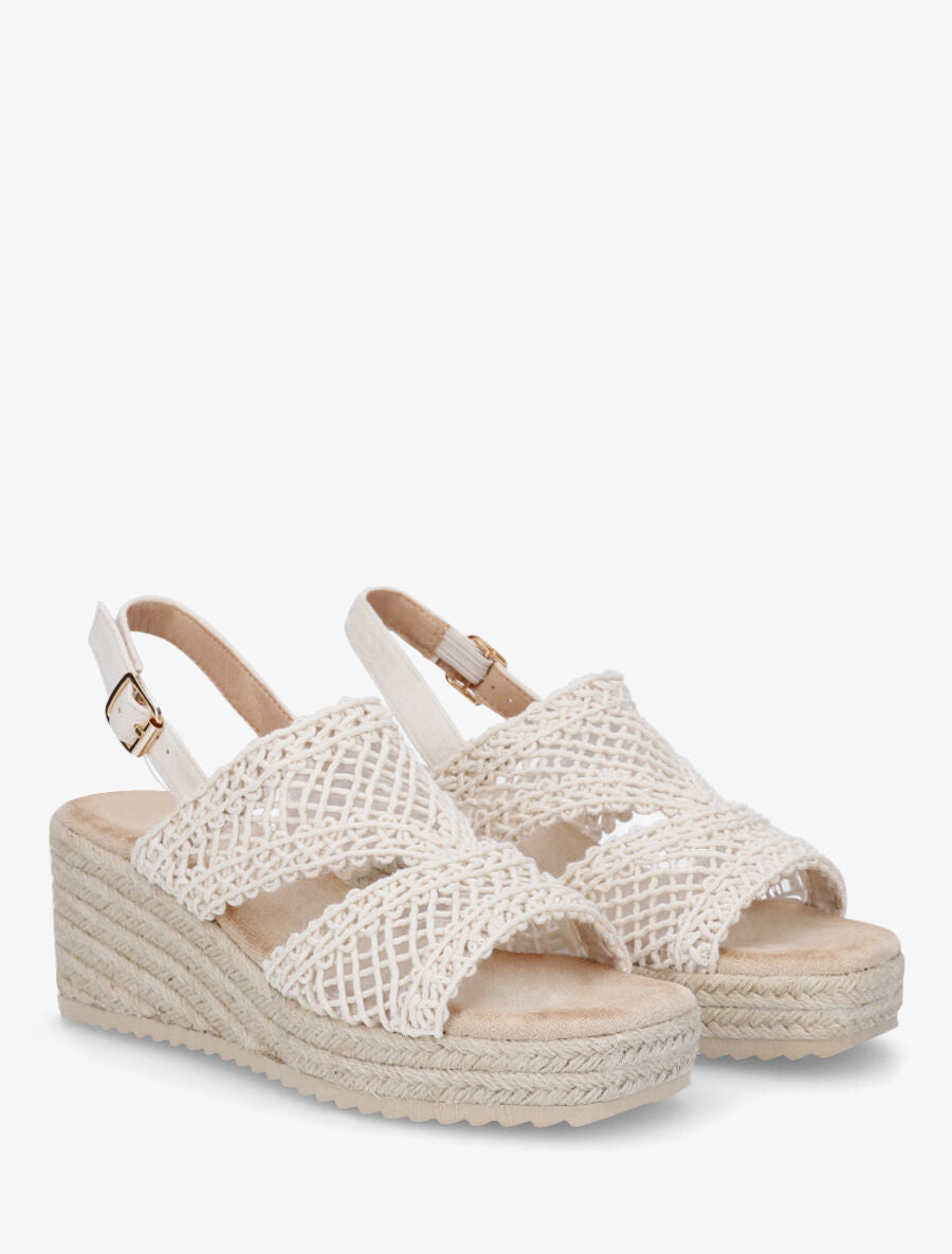 Sandales compensées style macramé - Beige - 4